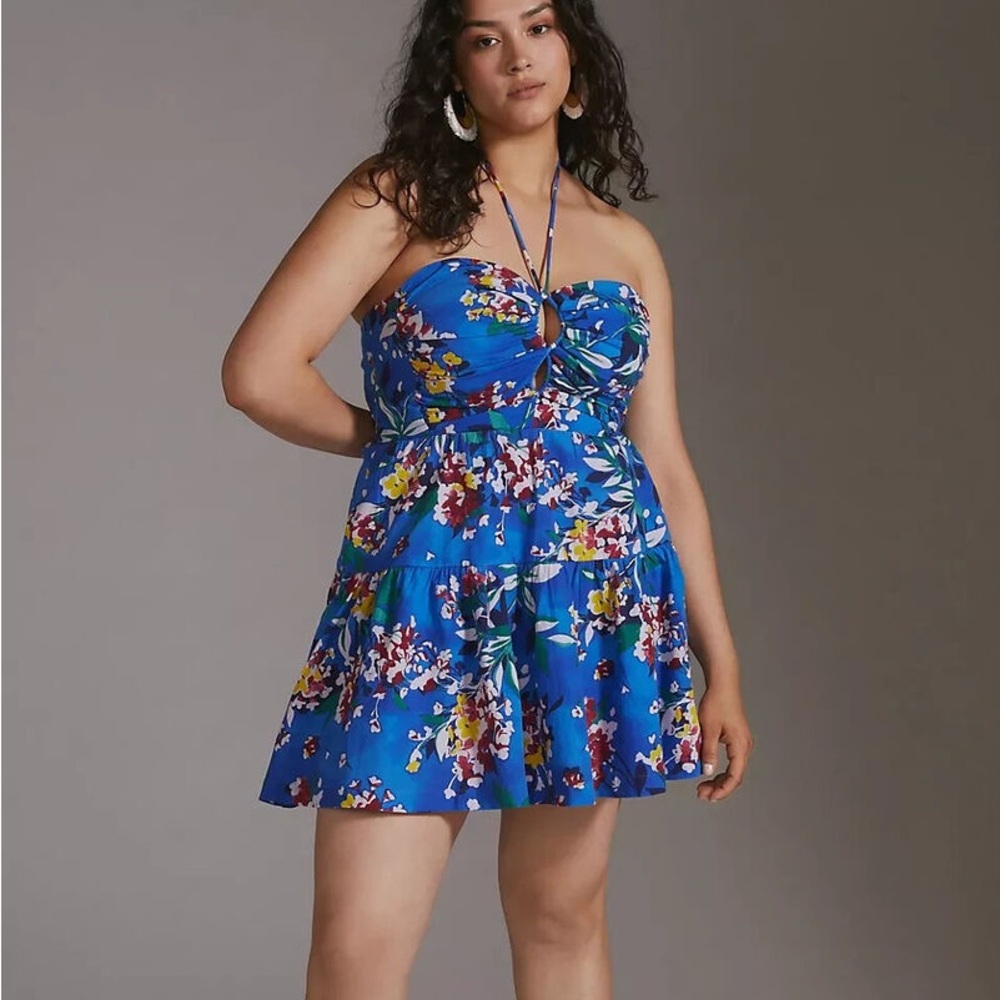 Blue Floral Halter Mini Dress from Anthropologie